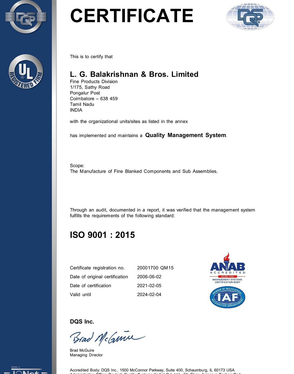 L.G.B FPD FPD2 PLANT ISO 9001 2015