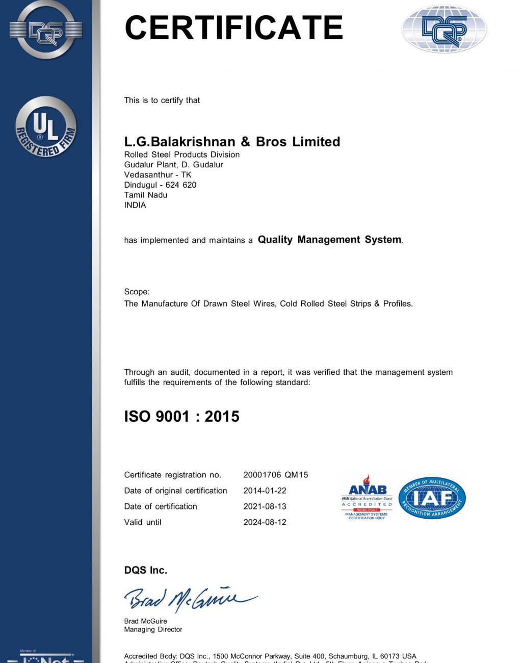 LGB RSPD, Gudalur ISO 9001 2015