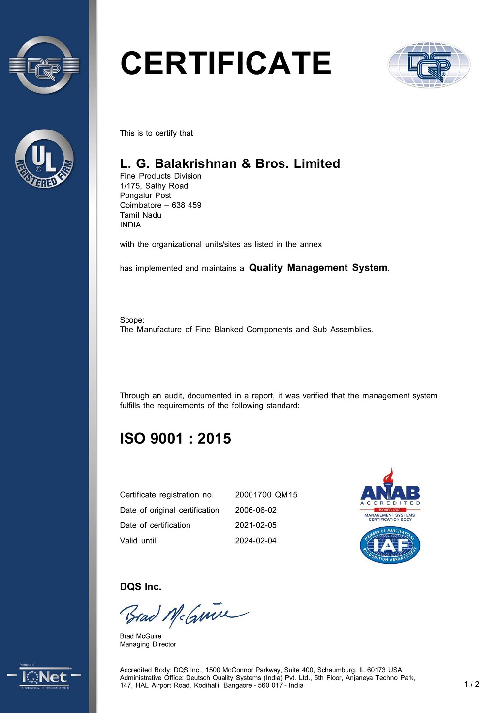 L.G.B FPD FPD2 PLANT ISO 9001 2015