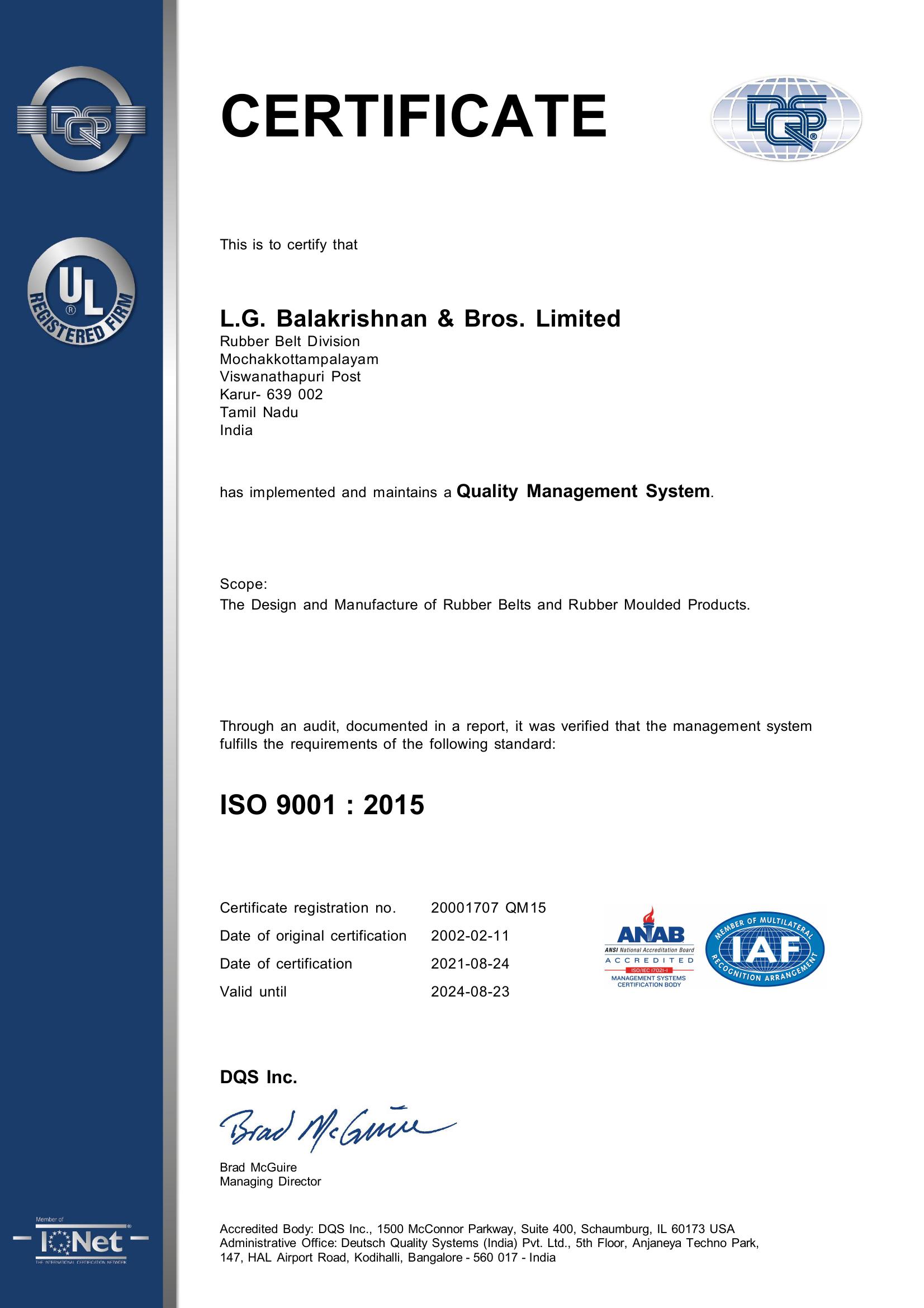 LGB RBD KARUR - ISO 9001 2015